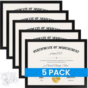 YixangDD 5 Pack Certificate Frames 8.5 x 11, College Diploma Frame with Clear Plexiglass, Black Degree Document Frame for Wall and Tabletop Display