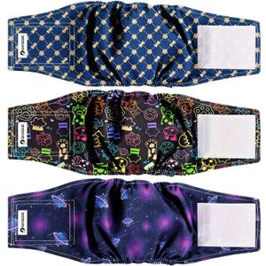 Reusable Dog Diapers Male, Washable Premium Belly Bands for Male Dogs-Pack of 3, High Absorbing Small Dog Wraps, for Doggie & Puppy in Incontinence or Excitable Urination and Training (M)