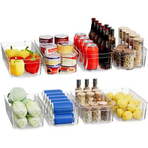 Clear Fridge Organizer, Refrigerator Organizer Bins with Handle, Freezer, Kitchen Cabinet, Pantry Organization, BPA Free Fridge Organizers (12.4 inch 8 Pack)