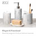ZCCZ Bathroom Accessory Set, 4 Pcs Marble Look Bathroom Vanity Countertop Bathroom Dcor Sets Accessories with Soap Dispenser, Toothbrush Holder Set, Tumbler, Soap Dish