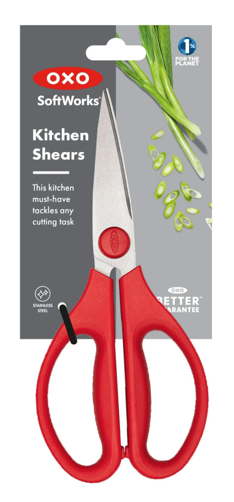 OXO Stainless Steel Measuring Spoon Set, Silver, 4-Piece & Culinary Fresh Lemon Zester & Cheese Grater with Razor Sharp Stainless Steel Blade & OXO SoftWorks Stainless Steel Kitchen Shears, 1 Count, Red