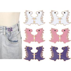 Whaline 6 Sets Instant Pant Waist Tightener Cute Dinosaur Waist Buckle Pin Adjustable Jean Button No Sewing Waists Cincher Clip for Women Men Clothing