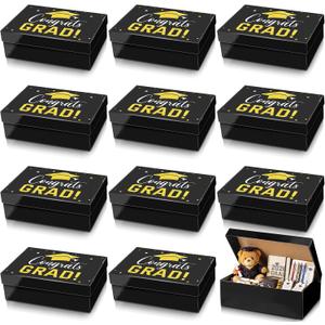 Eersida 12 Pack Graduation Cap Gift Boxes 2026, 14 x 9 x 4 Inch Large Corrugated Keepsake Box Congrats Grad Candy Card Storage High School College Graduation Party Favors Gift for Girls Boy (Black)