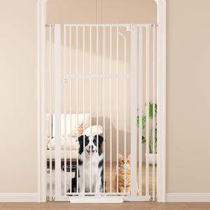 Extra Tall Cat Gate, 55.1" Heavy Duty Pet Gate for Large Cats & Dogs, Adjustable 29.9-37.4" Wide, Auto Close, No Drilling Pressure Mount, Easy Walk Through for Doorways Hallways Kitchen, White