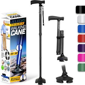 Walking Cane for Women & Men - Self Standing Adjustable Folding Cane with T Handle and 360 Pivot Base - Lightweight Foldable Walking Stick for Seniors - Collapsible Cane for Walking (Pivot Base - Black)