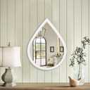 Small Wall Mirror Wood Framed Decorative Mirror White Teardrop Hanging Mirrors Unique Vanity Mirror for Bedroom Bathroom Living Room
