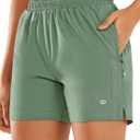 ALLZERO Women's Running Shorts 5" Quick Dry Lightweight Athletic Workout Shorts with Zip Pockets Hiking (Green, L)