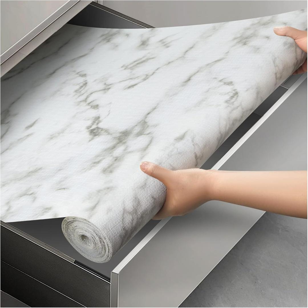Viseeko Shelf and Drawer Liner for Kitchen Cabinet, 12 in x 10 ft Non-Adhesive Cabinet Liners for Shelves, Strong Grip Shelf Paper Non-Slip Waterproof Easy to Cut for Dresser Cupboard, Marble