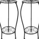 Metal Plant Stand 2 Tier Indoor Outdoor, Tall Flower Pot Shelf Rustproof Stable Corner Stand, 25.2 inch Multiple Plant Display Rack for Living Room Patio Balcony Garden, 2 Pack