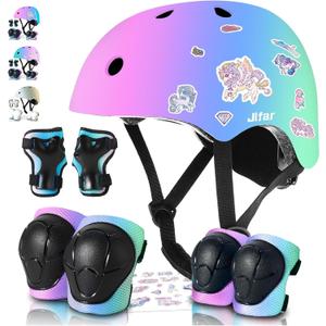 Kids Helmet and Pads Set for Skateboard & Bike - Adjustable Toddler Safety Gear with Cool Color Gradient for Boys Girls 3-5-8-14 Years Old, for Scooter, Rollerblading, Longboard, Medium: 20.5"-22.4" / 52cm-57cm