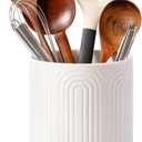 7.1" Ceramic Utensil Holder, Kitchen Utensil Organizer for Countertop, Arch-Design Utensil Crock for Farmhouse Decor & Kitchen Counter, Perfect Housewarming Gift