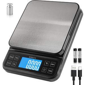 BOMATA Large Kitchen Scale with 0.1g/0.001oz High Precision, 5kg/11lb Bakery Scale with% Percentage Function, USB Rechargeable, Full-View Angle LCD with Backlight, Stainless Steel Pan (Black)