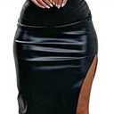 Women Faux Leather Dress Sleeveless Backless Bandage Bodycon Split Midi Dresses Party Cocktail, M