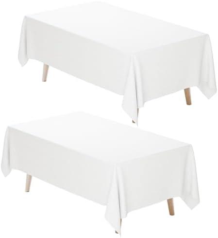 Fixwal White Tablecloth Rectangle 60 x 102 Inch, 2 Pack 6ft Polyester Fabric Table Cloths Rectangular Table Covers for Party, Banquet, Dining, Birthday, Wedding