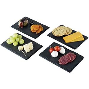 Twine Slate Mini Charcuterie Boards, Rustic Stoneware Serving Trays for Tapas, Appetizers, Sushi, Desserts, Cheese, Meat, Hosting Essentials, Wedding Gifts, 6.5" x 4.5", Set of 4