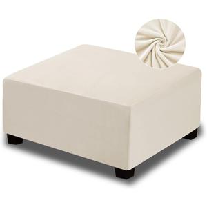 NeColorLife Square Ottoman Cover Velvet Ottoman Slipcover Thick Stretchable Footrest Stool Covers with Elastic Band for Oversized Ottoman (XX-Large Size,(with Warm Undertones)) (XXL Length: 45"-55",Width: 45"-55", Cream)