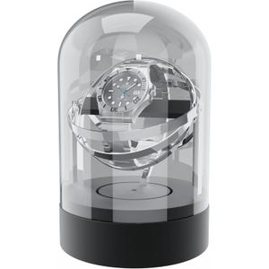 Elestoria Orbit Watch Winder  Single Automatic Watch Winder with Glass Display Cover | Quiet Motor, Gyroscope Rotation, Luxury Mechanical Watch Winder Box (Silver)