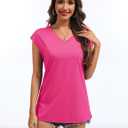 YUCOLEN Women's Cap Short Sleeve Tunic Tops V Neck Cotton T-Shirts UPF50+ Soft Breathable Summer Basic Tee (Pink, S)