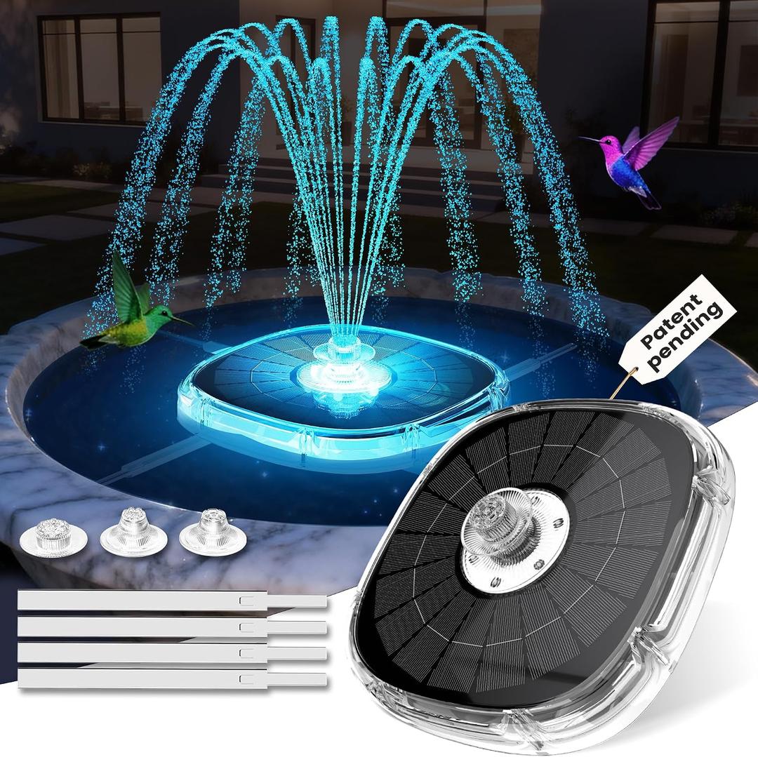 Solar Fountain Pump for Bird Bath,2026 Solar Powered Water Fountain Pump with Lights, 4000mAh Large Battery Solar Bird Bath Fountains Outdoor,9 Spary Modes Solar Birdbath Fountains for Pond,Pool-White