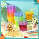 Funnymoom 24 Pack Plastic Rum Buckets for Drinks with Straws Ice Cream Cocktail Bucket with Lids and Handles Reusable Food Containers Cup (25 oz,Orange,Pink,Green,Purple,Blue,Yellow)