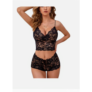 Lilosy Sexy Sheer Floral Lace Pajamas Lingerie Set High Waist Sleepwear Bra and Panty 2 Piece Nightwear, Size XL
