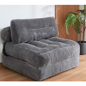 Folding Sofa Bed, Convertible Sleeper Chair Couch Bed Faux Rabbit Fur for Adults, with Back Support Floor Couch Comfy Floor Sofa for Living Room Bedroom, Dark Grey, Single