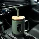 Glass Tumbler with Silicone Sleeve and Bamboo Lid, 32 oz, with Straw (Beige)