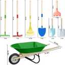 Qtioucp Kids Wheelbarrow Set with Gardening Tools Outdoor Backyard Garden Play for Toddlers Boys Girls 3-8, with Shovel, Rake, Leaf Rake, Easter Birthday Gifts (Green Garden Set)