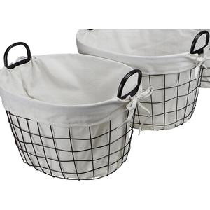 Set of 2 Lined Metal Wire Oval Basket with Handle, Black 9x14, 12x16 Inch