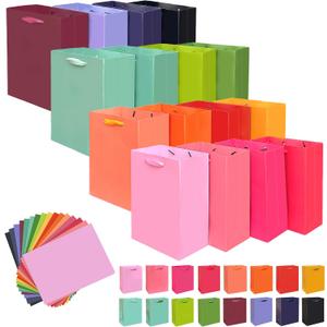 Gcardist 16 Colors Gift Bags with Tissue Paper for Wedding, Birthday, Party Supplies-7.9"x4.3"x9.6" Light Color Series Medium Size Cardboard Gift Bags 16pcs Bags + Tissue Paper