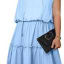 Eytino Womens Plus Size Dress V Neck Sleeveless Drawstring Ruffle Chiffon Mini Short Dresses,5X Sky Blue