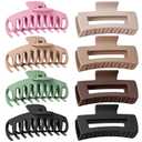 TOCESS 8 Pack Big Hair Claw Clips for Women Large Claw Clip for Thin Thick Curly Hair 90's Strong Hold 4.33 Inch Nonslip Matte Jumbo Hair Clips (8 Pcs) (Beige, Pink, Green, Khaki, Brown, Black)