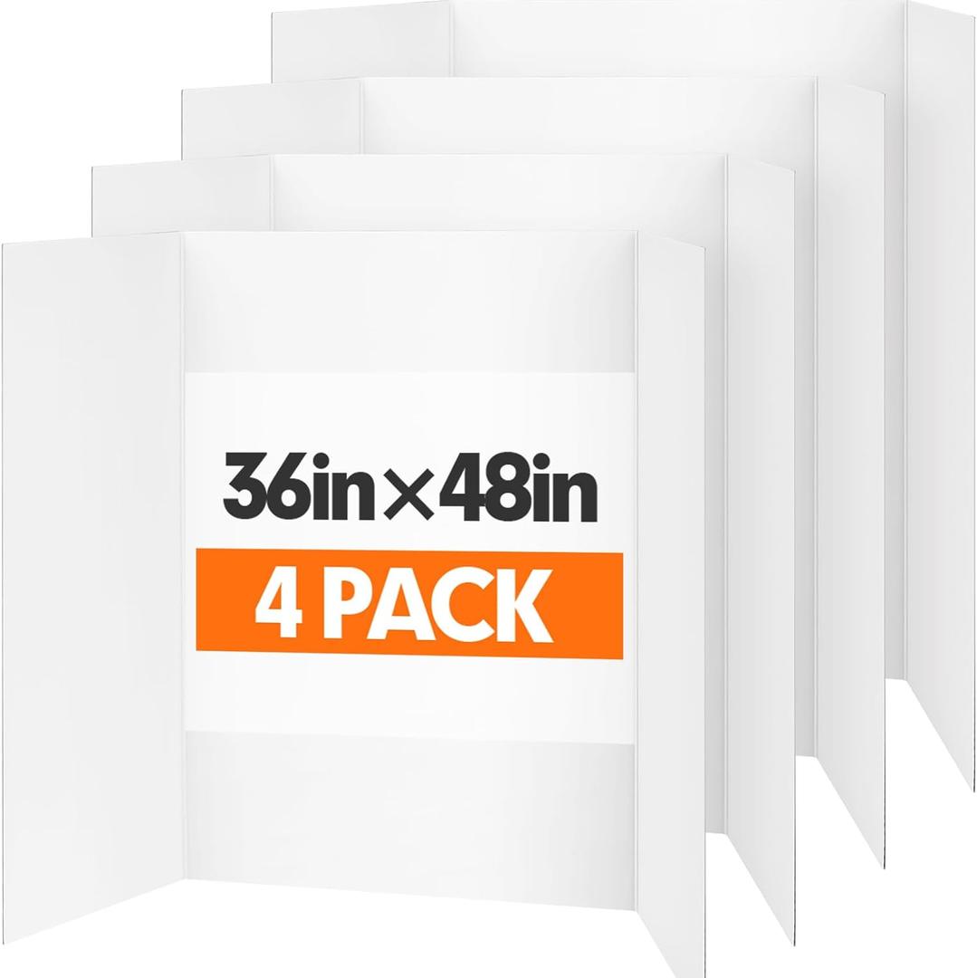 TUXITA Trifold Poster Board,4 Pack 36" x 48" Large White Corrugated Poster Boards,Science Fair Display Boards,Project Boards Perfect for School Projects, Event Displays and Business Presentations