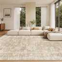 Madane Living Room 10x14 Area Rugs,Washable Low Pile Non-Slip Stain Resistant Extra Large Thin Rug, Vintage Soft Throw Carpet for Dining Room Bedroom Farmhouse Home Office Decor (10 x 14, Beige/Brown)