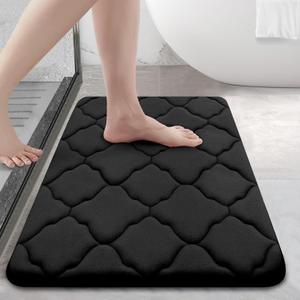 OLANLY Memory Foam Bath Mat Rug 24x16, Soft and Absorbent Bathroom Rugs, Non-Slip, Comfortable, Machine Washable Bath Carpet for Bathroom Floor, Tub, Shower and Home Decor Accessories, Black