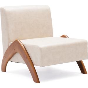 Oversized Accent Chair, upholstered armless mid Century Modern Living Room Chair with Wooden Legs for Bedroom/Office/Cafe, Faux Leather Ivory