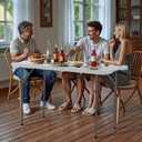 VEVOR Folding Table, Heavy Duty Portable Fold-in-Half Utility Table, Indoor Outdoor Plastic Rectangle Table with Built in Handle, for Party, Dining, Wedding, Events, Picnic, Camping, 4 ft, White