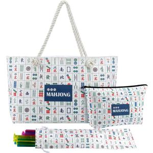 Empty Mahjong Bags Set for Tiles and Racks 24x13x4.7 Inch American Mahjong Carrying Bag Tote Tiles Bag Drawstring Protective Sleeve for Rack Pusher Party Travel, Case Only(Modern)