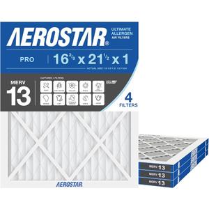 Aerostar 16 3/8 x 21 1/2 x1 MERV 11 Air Filter, 4 Count,  HVAC, Air Conditioning & Furnace Filter for Dust, Pet Dander, Smoke & Allergies (MPR 1200 / FPR 7), Made in USA s 16 3/8 x 21 1/2 x1