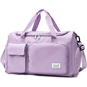Travel Duffel Bag with Shoes Compartment Sports Gym Bag with Dry Wet Separated Pocket for Men and Women, Overnight Bag Weekender Bag Training Handbag Yoga Bag - Purple