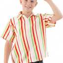 BRISIRA Boys Hawaiian Christmas Shirt Size10-15 Button Down Dress Short Sleeve Holiday Vacation Gifts for Kids Youth Teen (Stripe Xmas)