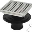 6 Inch Square Shower Floor Drain with Flange, Quadrato Pattern Grate Removable, Food-Grade SUS 304 Stainless Steel, Watermark with Filter Anti-Drop, Brushed Nickel (1005)