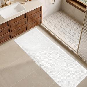 ZALL Waffle Bath Mat White Super Absorbent Non Slip Bathroom Rug 24X72inch,Machine Washable Ultra Soft Floor Mats