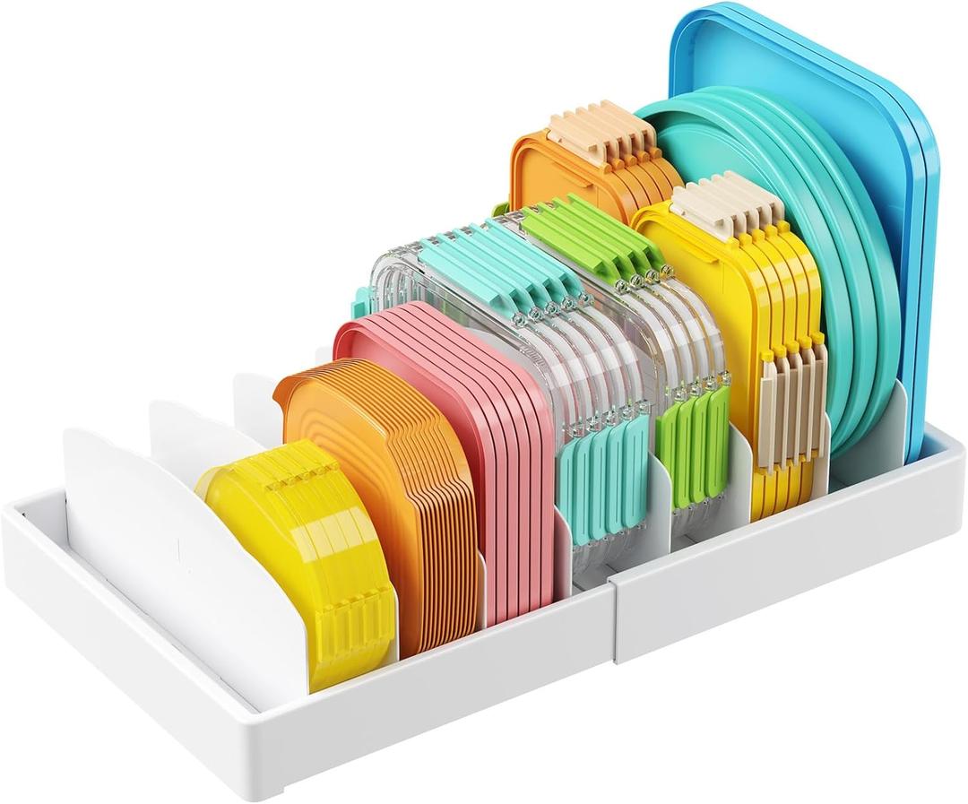 Lifewit Kitchen Cabinet Organizer for Food Contanier Lid, Large 9.8-17" Expandable Lids Holder with 8 Adjustable Dividers & 9 Sections for Pantry Organizers and Storage, Home Drawer Organization