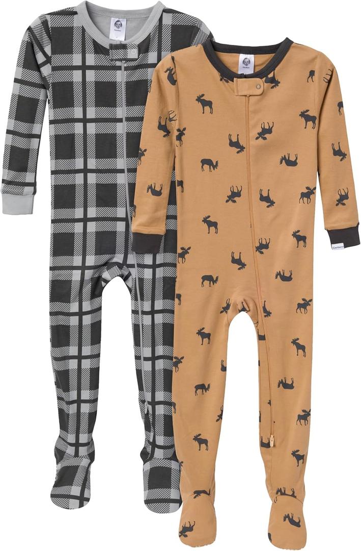 Gerber baby-boys 2-pack Snug Fit Footed Cotton Pajamas (18 Months, Moose)