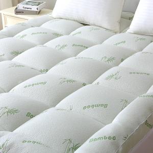 Bamboo Mattress Topper, Cooling Extra Thick Breathable Mattress pad, Fitted Mattress Cover with Down Alternative Fill,55 x 85 Inch