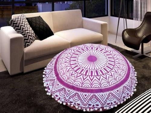 My Dream Carts 32 Inch Floor Pillow (Cover Only) Cushion Cover Pouf Cover Throw Pillows Mandala Round Seating Ottoman Case Home Decor Big Flower Printed Indian Meditation Cushion (Without Filler)