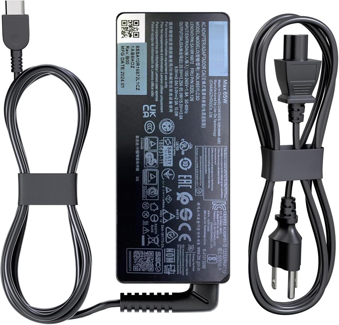 65W 45W USB C AC Charger Fit for Lenovo Thinkpad E14 E15 E16 T14 T15 T16 L13 L15 L14 X13 Gen 1 2 3 4 5 6 T480S T490S Yoga 7 7i 9i 14ITL5 15ITL5 16IRL8 16IML9 Laptop Power Supply Adapter Cord (65W)