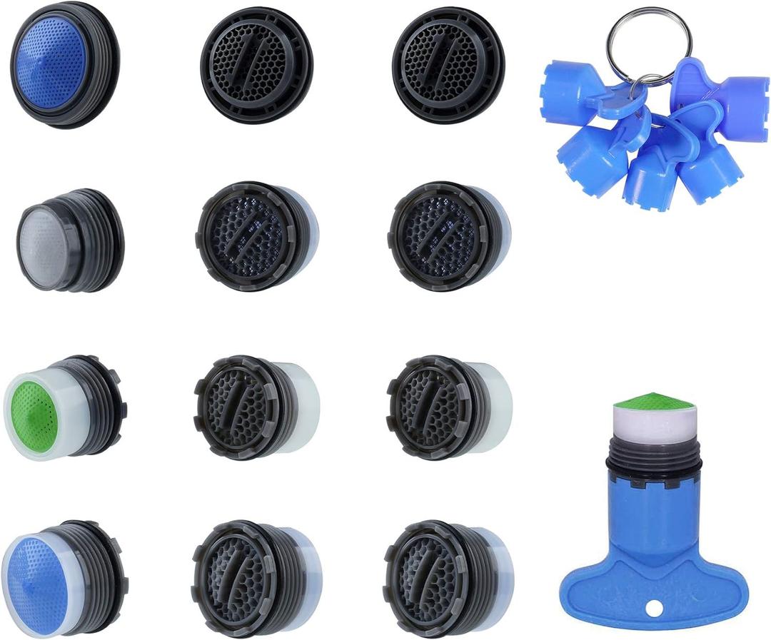 Hibbent 12 Pcs Faucet Aerator for Cache Aerators with 6 Pcs Cache Faucet Aerator Key Removal Wrench Tool, Cache Aerators Replacement Inserts for Sink M16.5 18.5 21.5 24 mm Tap Aerators Flow Restrictor