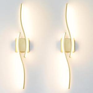 Modern Gold Wall Light Fixture Set of 2, RC Dimmable LED Wall Light Indoor, LED Wall Decor for Hallway Bedroom Living Room TV Wall, Hardwired Wall Sconce with Remote Control, 27.56" in, Timer, Memory